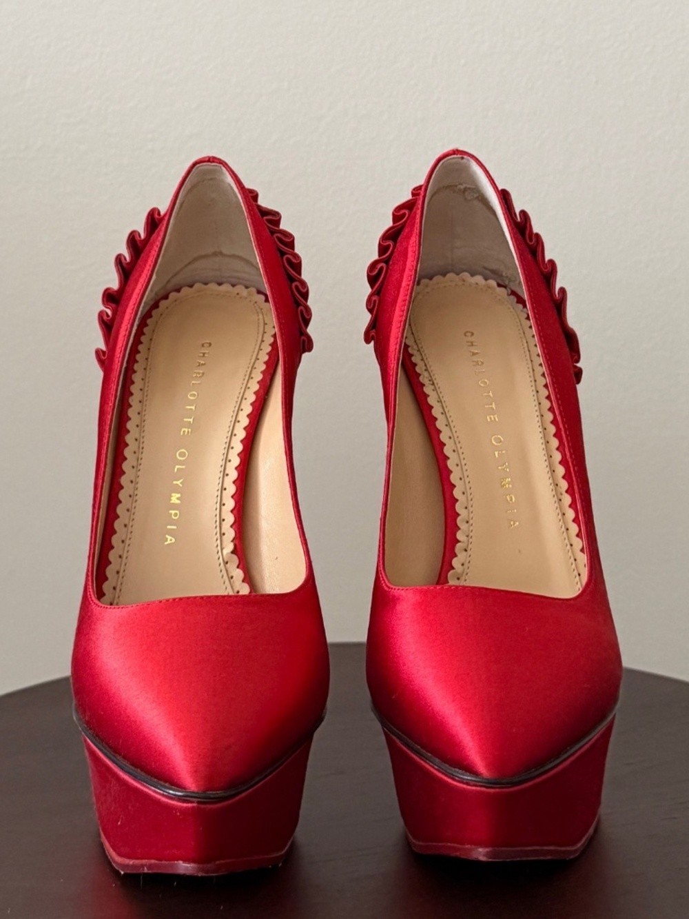 Charlotte Olympia Paloma Heels in Red Satin Size 37